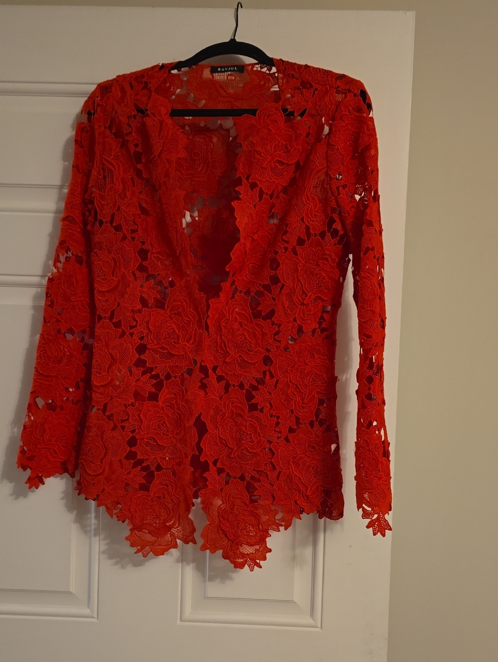 Red Floral Lace Long Sleeve Blazer